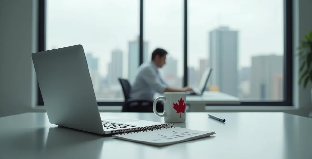 Environnement de travail moderne avec analyse de données statistiques canadiennes