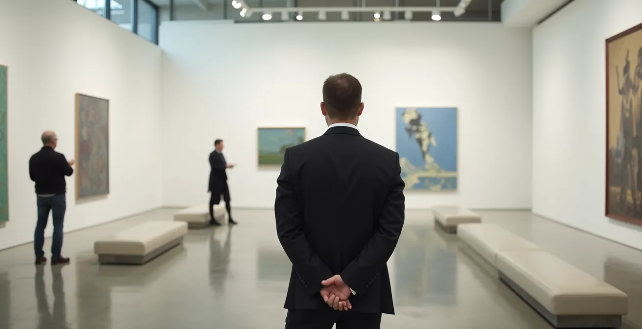 Un cadre contemplant une œuvre d'art dans un musée montréalais