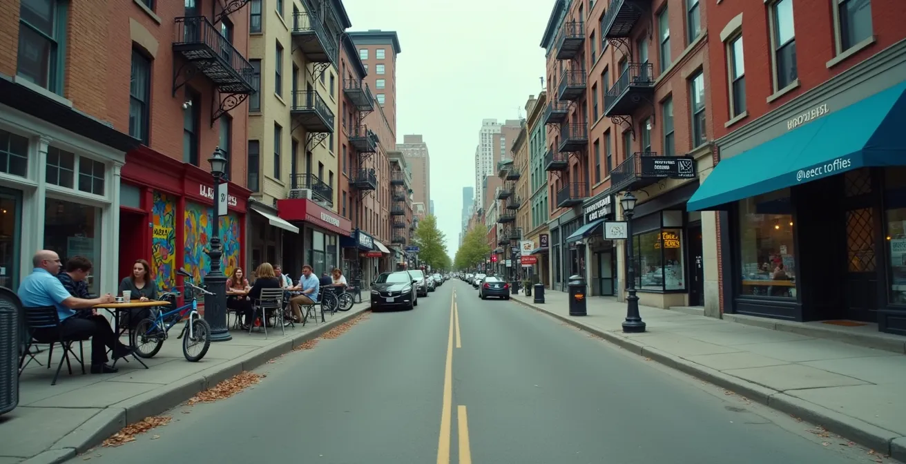 Vue comparative de deux rues montréalaises montrant le contraste entre innovation authentique et marketing immobilier