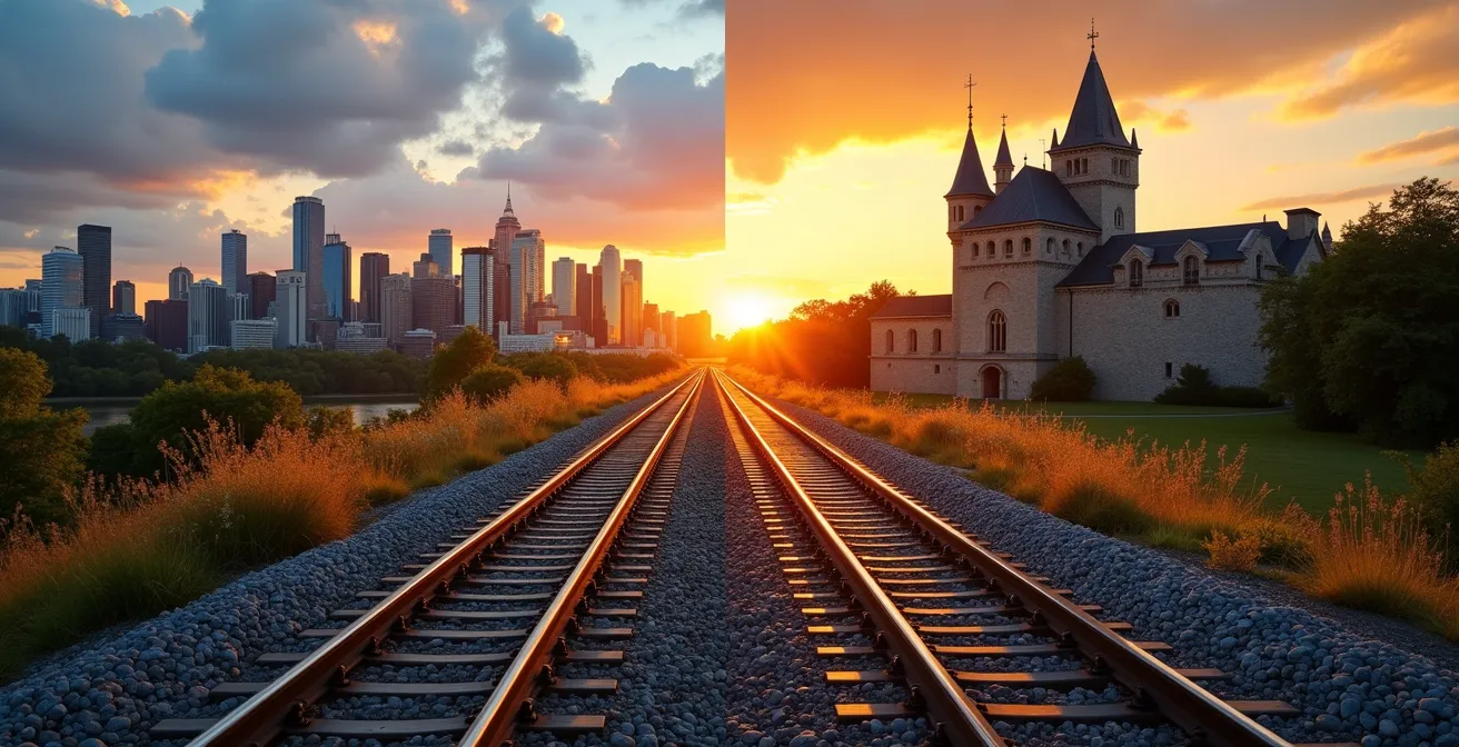 Vue aérienne des deux villes Montréal et Québec avec parcours de transport entre les festivals