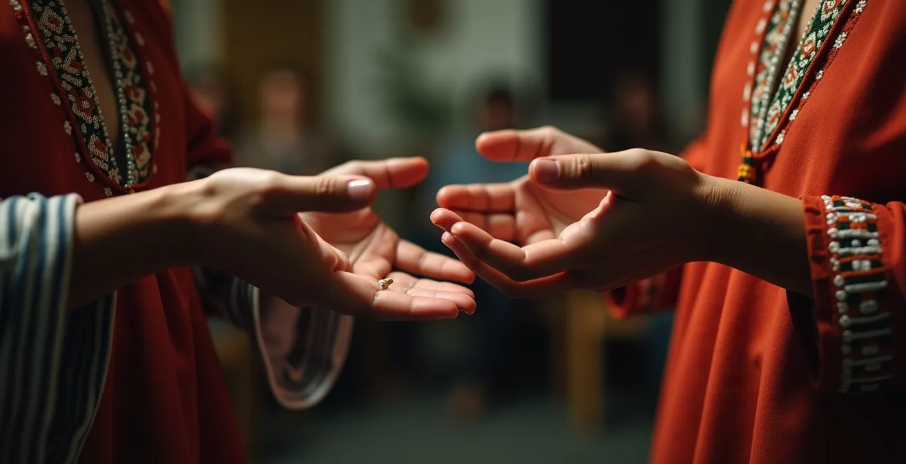 Scène montrant l'inconfort subtil d'une personne autochtone face à un geste bien intentionné mais inapproprié