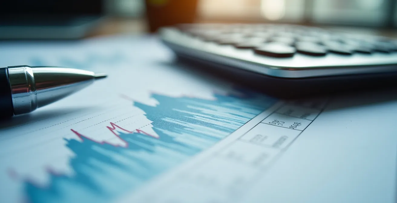 Analyse macro-économique avec graphiques de tendances et indicateurs financiers sur bureau d'analyste