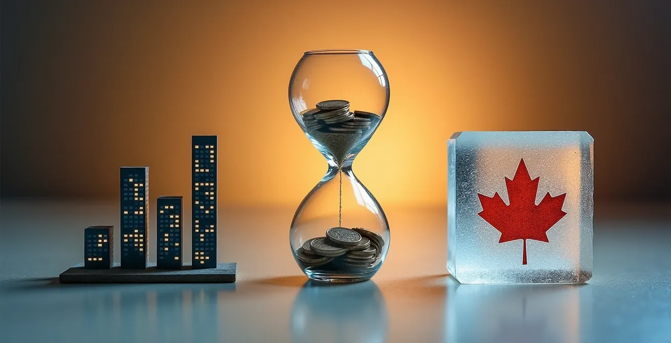 Visualisation abstraite des indicateurs économiques canadiens avec courbes et tendances