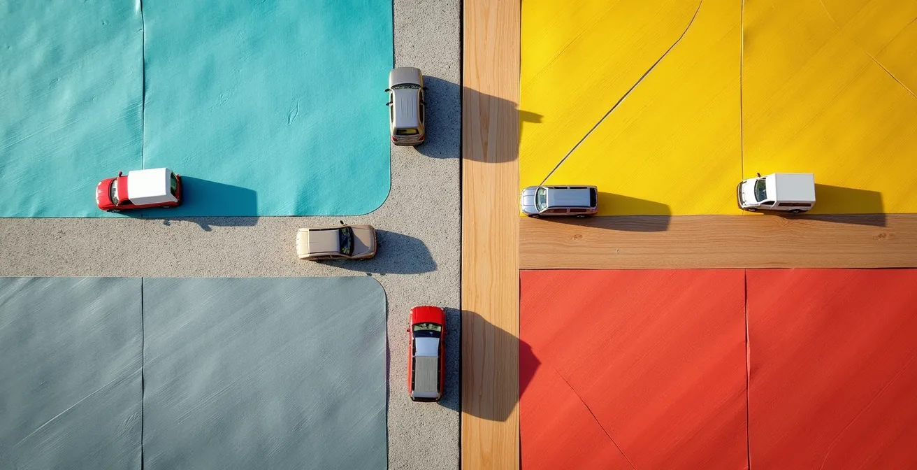 Graphique visuel d'une matrice de décision transport avec axes distance et contexte météo