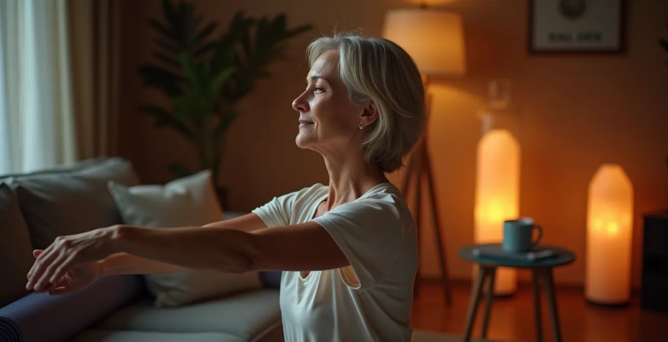 Séquence visuelle de trois activités de détente du soir dans une ambiance apaisante