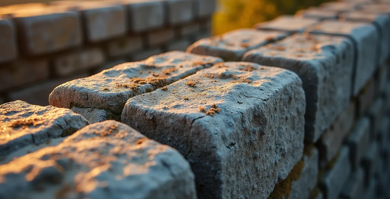 Détail des pierres centenaires des remparts de Québec montrant la texture et l'authenticité de la construction