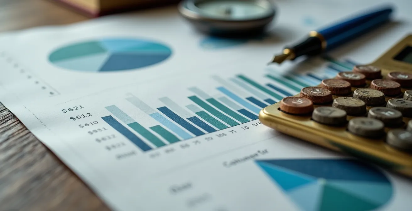 Vue macro de documents financiers avec graphiques et calculs de rendement