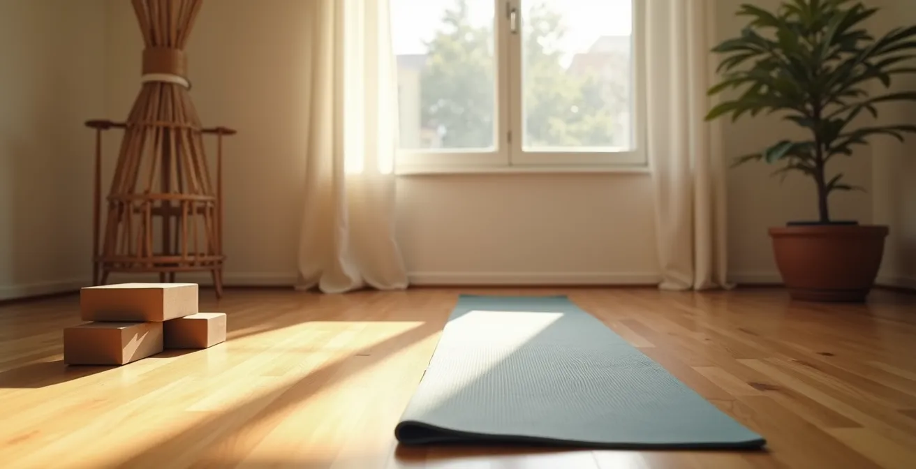 Espace de pratique de yoga à domicile bien aménagé avec équipement minimal