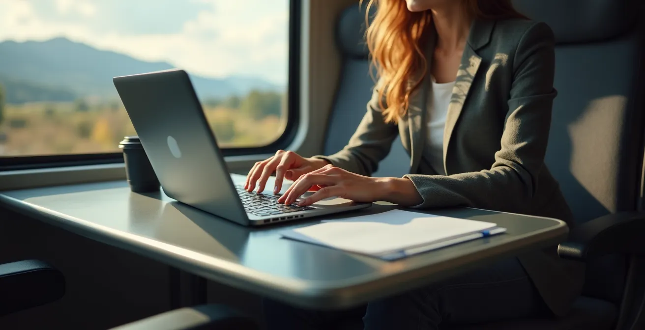 Comparaison de l'espace de travail disponible dans un train et un avion