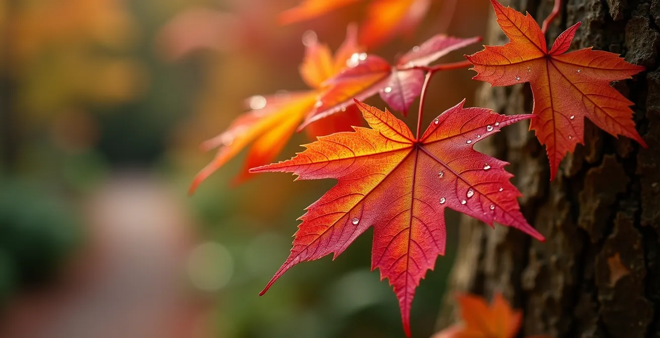 Sentier sinueux dans un jardin zen avec végétation canadienne automnale