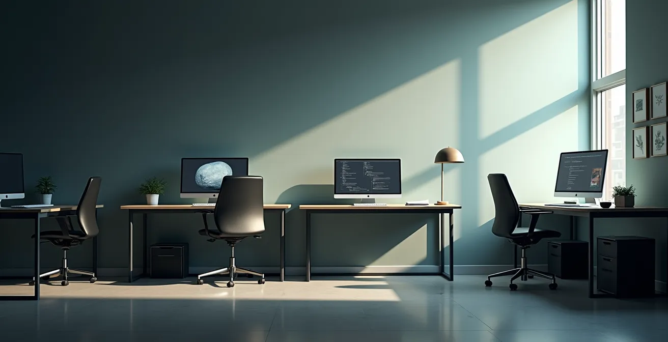 Représentation symbolique de l'évolution numérique d'une PME à travers 5 étapes distinctes