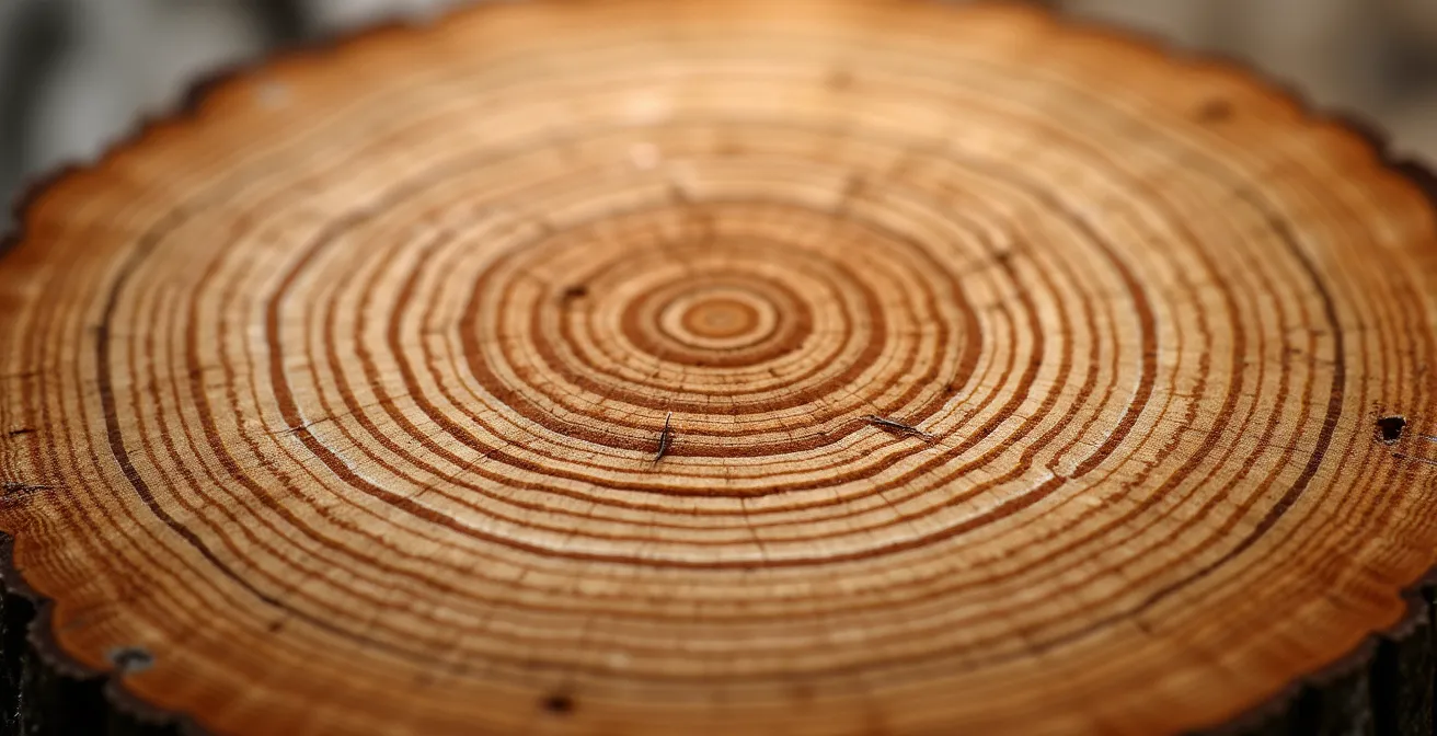 Vue macro de cercles de croissance d'un tronc d'érable canadien symbolisant la progression graduelle
