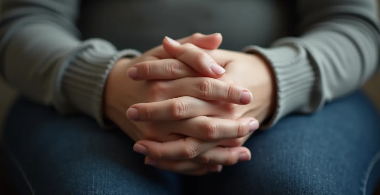 Personne pratiquant la respiration profonde dans un espace calme d'aéroport